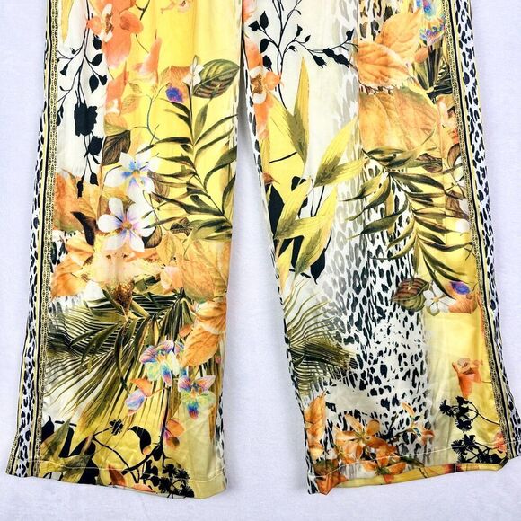 Alberto Makali Satin Wide Leg Pants Size Medium Tropical Vacation Pull On - Picture 4 of 8